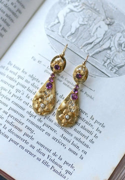 Boucles d'Oreilles Gouttes Grenats sur Or Jaune - Castafiore