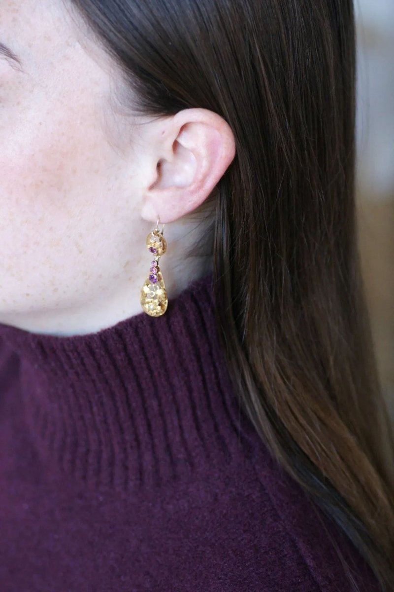 Boucles d'Oreilles Gouttes Grenats sur Or Jaune - Castafiore