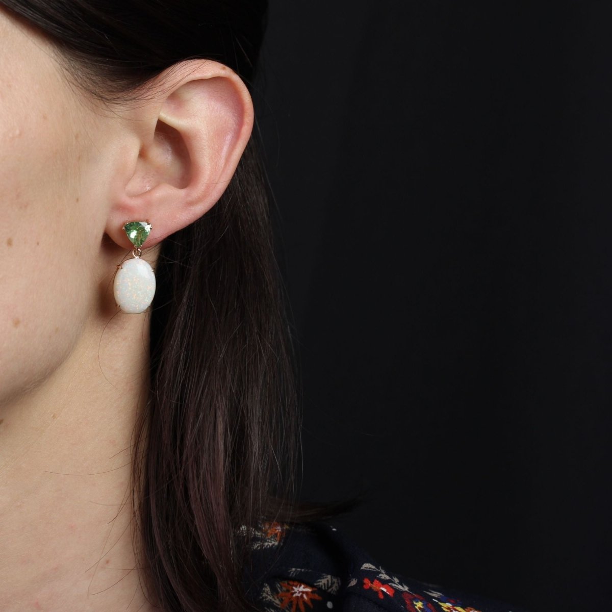 Boucles d'oreilles grenats mint et opales australiennes - Castafiore