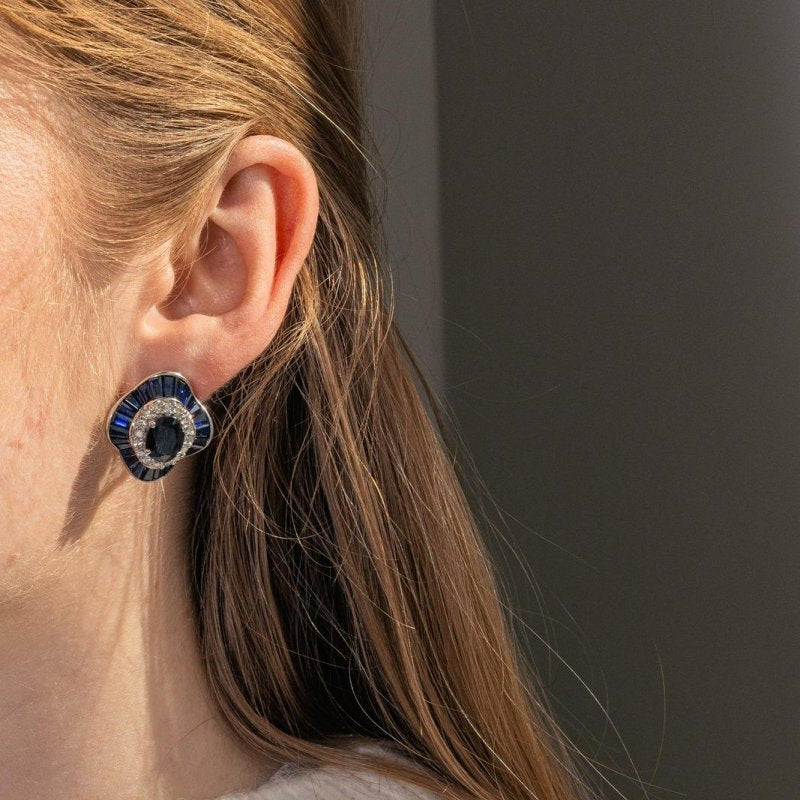 Boucles d'oreilles Or blanc saphir - Castafiore