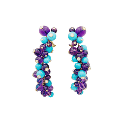 Boucles d'oreilles Pendantes CARTIER "Délices de Goa" en or rose, or blanc, turquoises, améthystes et diamants - Castafiore