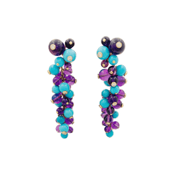 Boucles d'oreilles Pendantes CARTIER "Délices de Goa" en or rose, or blanc, turquoises, améthystes et diamants - Castafiore