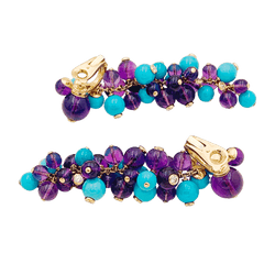 Boucles d'oreilles Pendantes CARTIER "Délices de Goa" en or rose, or blanc, turquoises, améthystes et diamants - Castafiore