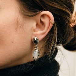 Boucles d'Oreilles Pendantes DAVID YURMAN en argent, pierre de lune et hematite - Castafiore