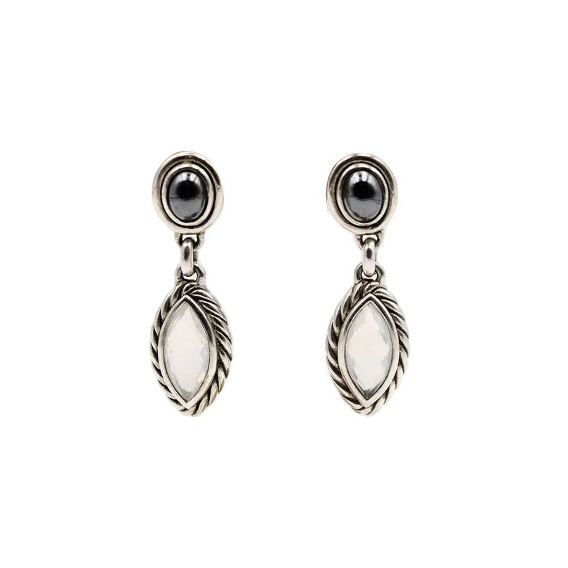 Boucles d'Oreilles Pendantes DAVID YURMAN en argent, pierre de lune et hematite