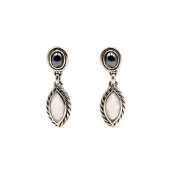 Boucles d'Oreilles Pendantes DAVID YURMAN en argent, pierre de lune et hematite