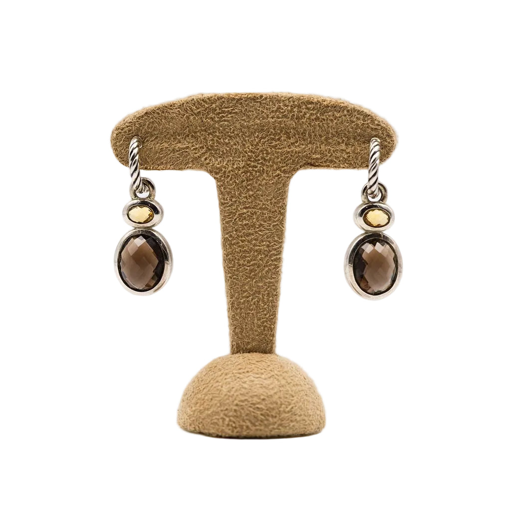 Boucles d'oreilles pendantes DAVID YURMAN en argent, quartz fumé et citrine - Castafiore
