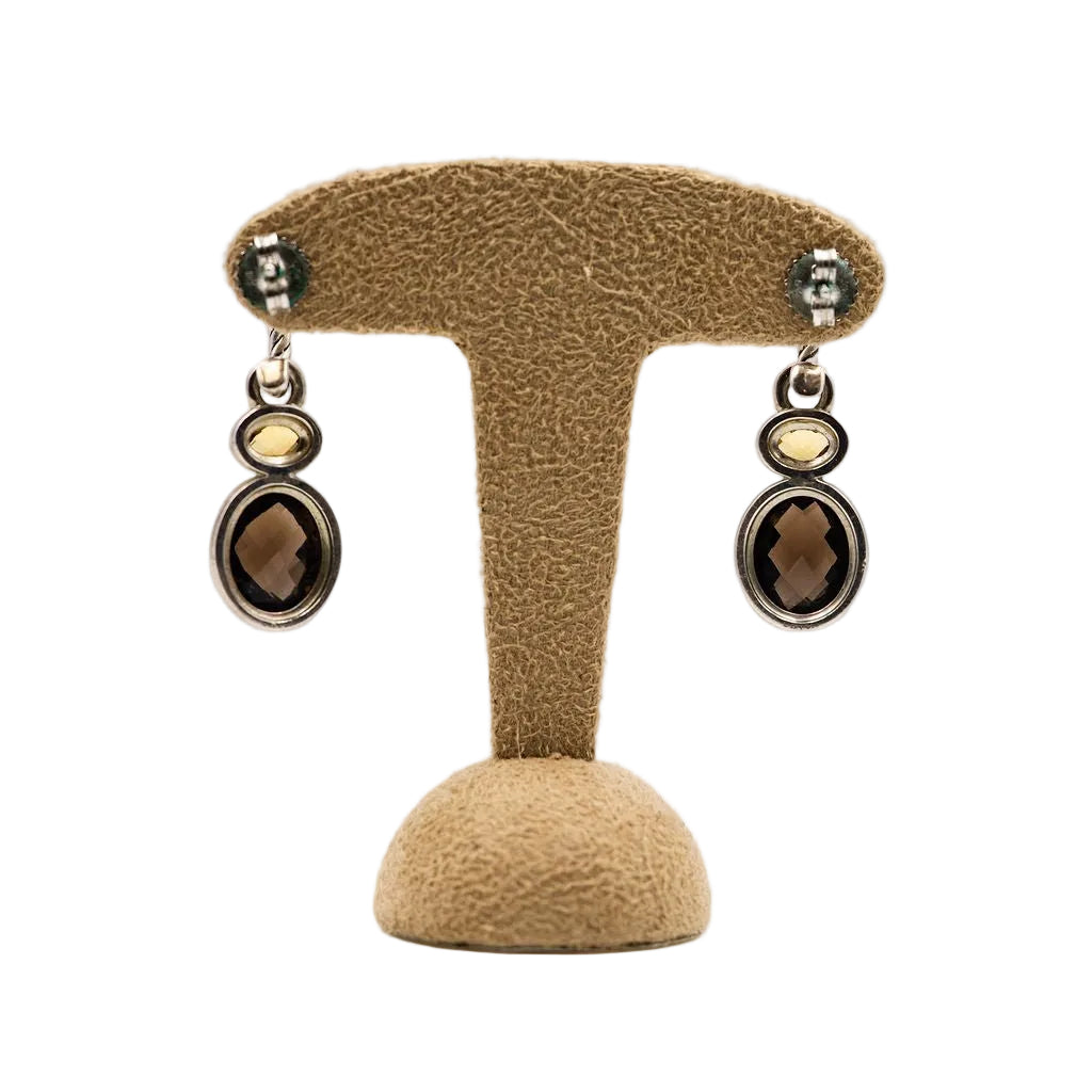 Boucles d'oreilles pendantes DAVID YURMAN en argent, quartz fumé et citrine - Castafiore
