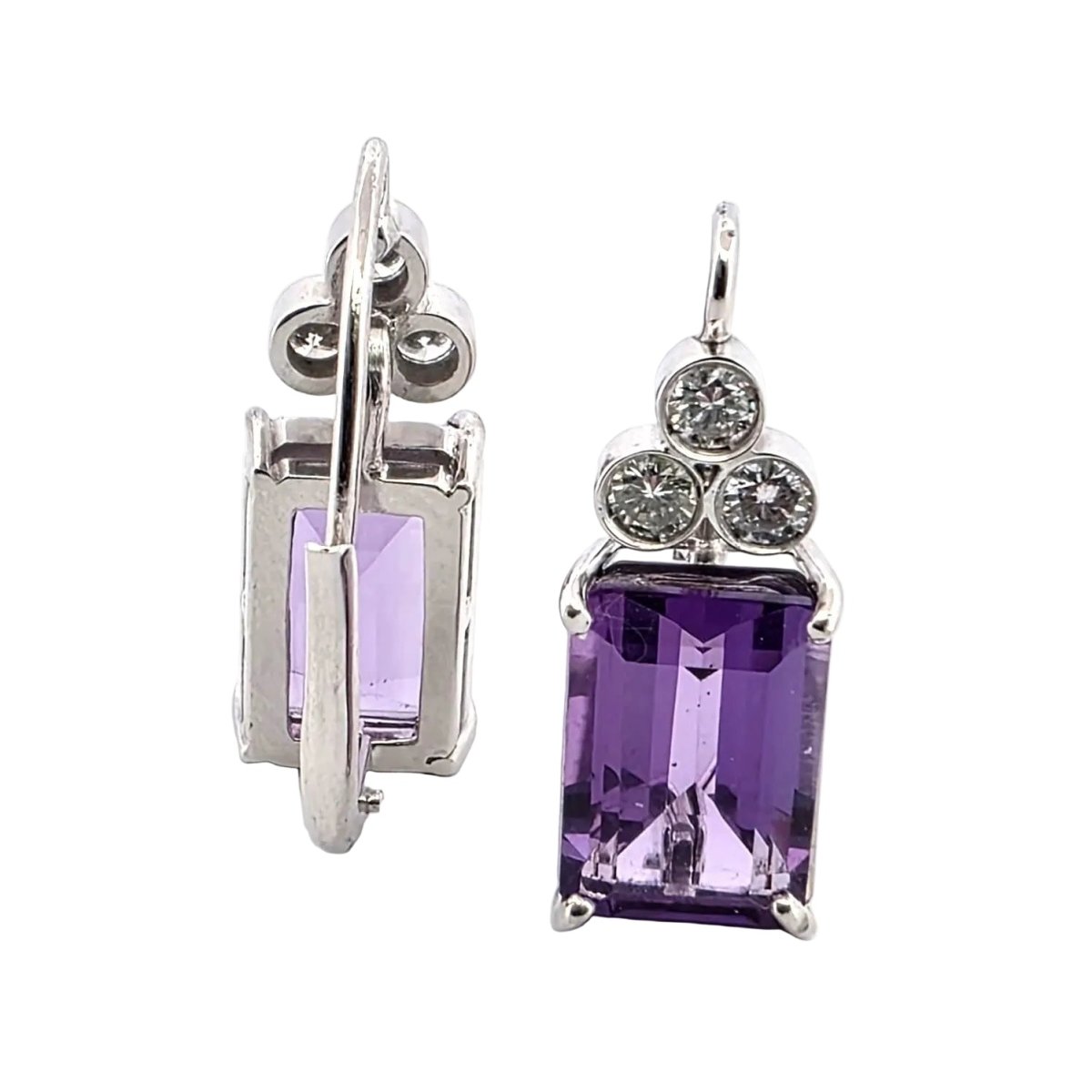 Boucles d'oreilles Pendantes en or blanc, améthystes et diamants
