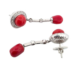 Boucles d'oreilles Pendantes en or blanc, corail et diamants - Castafiore