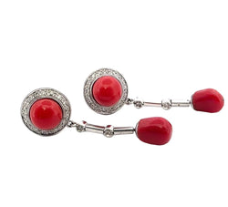 Boucles d'oreilles Pendantes en or blanc, corail et diamants - Castafiore
