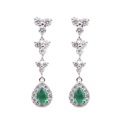 Boucles d'oreilles Pendantes en or blanc, émeraudes et diamants - Castafiore