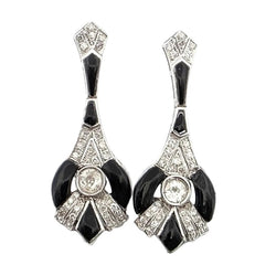 Boucles d'oreilles Pendantes en or blanc, onyx et diamants - Castafiore