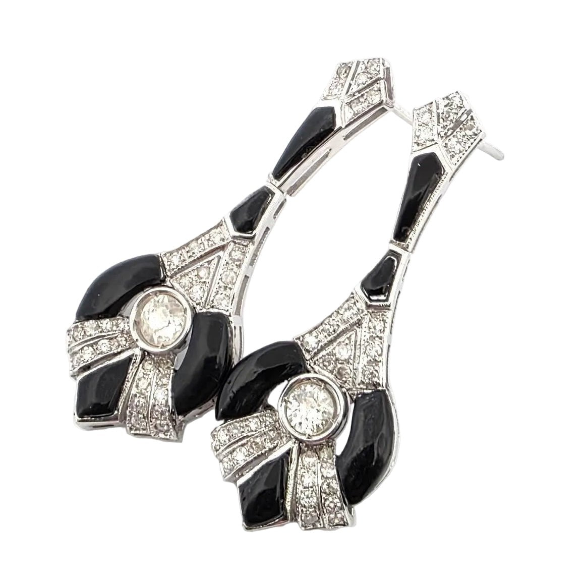 Boucles d'oreilles Pendantes en or blanc, onyx et diamants - Castafiore