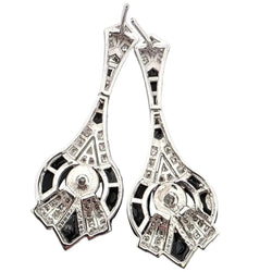 Boucles d'oreilles Pendantes en or blanc, onyx et diamants - Castafiore