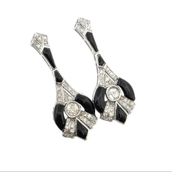 Boucles d'oreilles Pendantes en or blanc, onyx et diamants - Castafiore