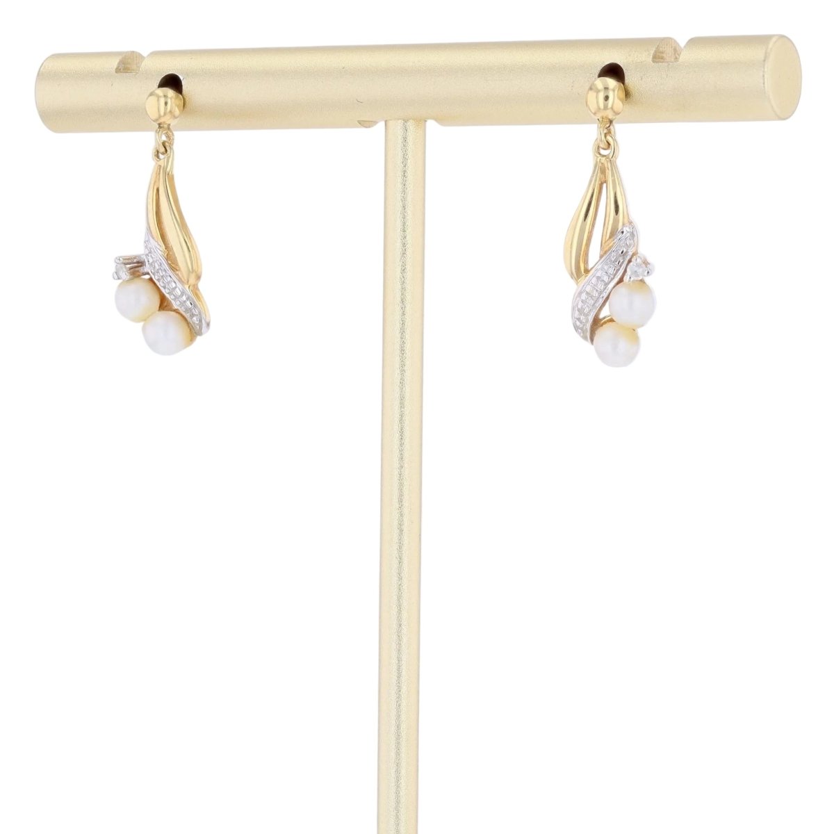 Boucles d'oreilles Pendantes en or blanc, or jaune, perles et diamants - Castafiore