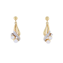 Boucles d'oreilles Pendantes en or blanc, or jaune, perles et diamants - Castafiore