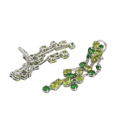 Boucles d'oreilles Pendantes en or blanc, pérdiots, grenats, tsavorites et diamants - Castafiore