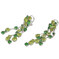 Boucles d'oreilles Pendantes en or blanc, pérdiots, grenats, tsavorites et diamants - Castafiore