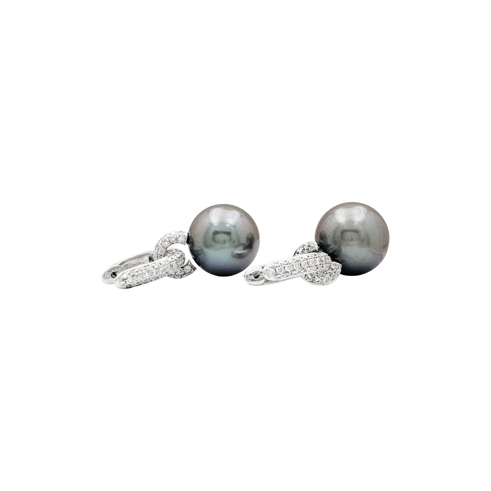 Boucles d'oreilles Pendantes en or blanc, perles et diamants - Castafiore