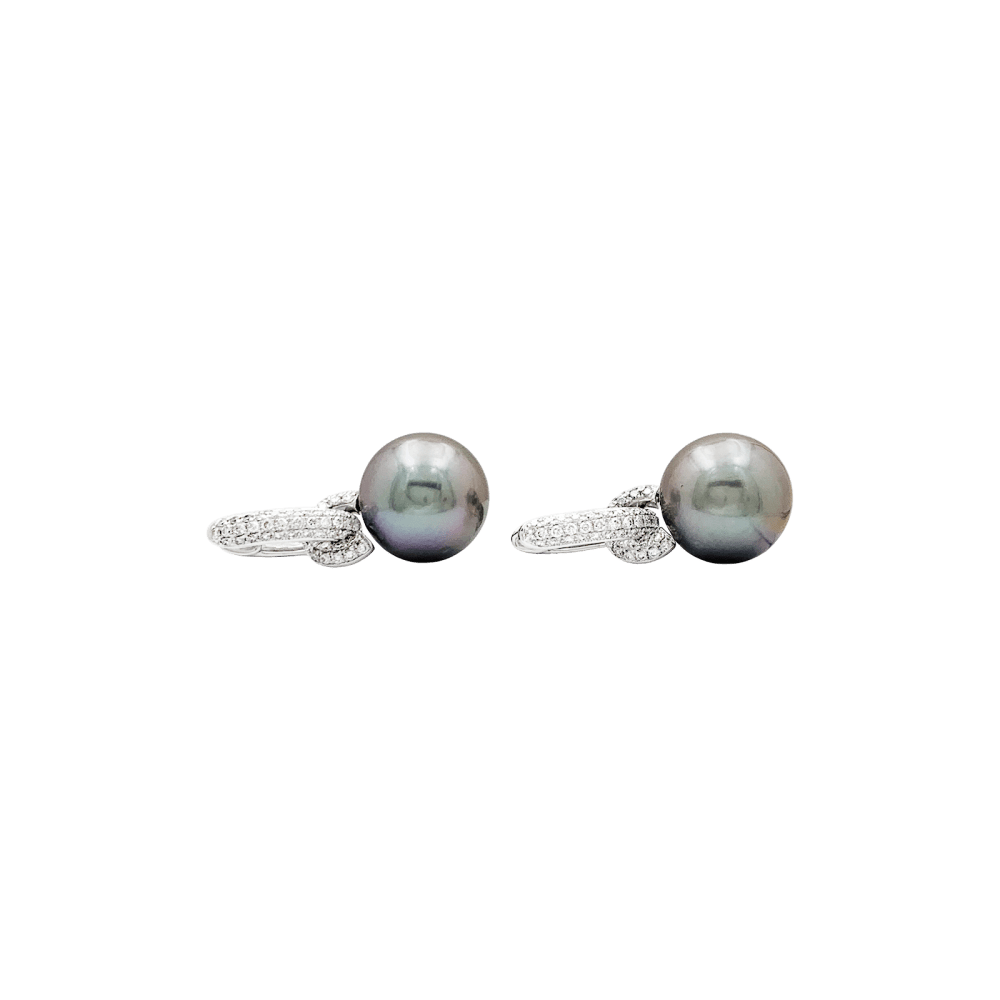 Boucles d'oreilles Pendantes en or blanc, perles et diamants - Castafiore