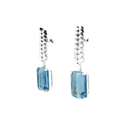Boucles d'oreilles Pendantes en or blanc, platine, aigue - marine et diamants - Castafiore