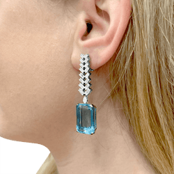 Boucles d'oreilles Pendantes en or blanc, platine, aigue - marine et diamants - Castafiore