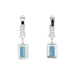 Boucles d'oreilles Pendantes en or blanc, platine, aigue - marine et diamants - Castafiore