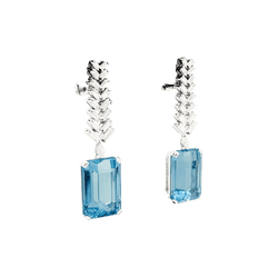 Boucles d'oreilles Pendantes en or blanc, platine, aigue - marine et diamants - Castafiore