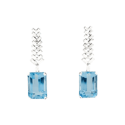 Boucles d'oreilles Pendantes en or blanc, platine, aigue - marine et diamants - Castafiore