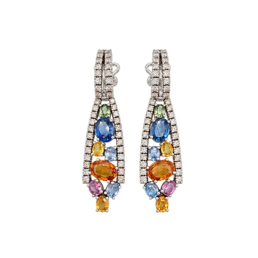 Boucles d’oreilles Pendantes en or blanc, saphirs et diamants - Castafiore
