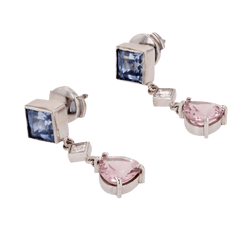 Boucles d'oreilles Pendantes en or blanc, saphirs, morganites et diamants - Castafiore