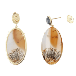 Boucles d'oreilles Pendantes en or jaune, agates et hématite - Castafiore
