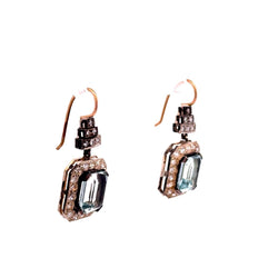 Boucles d'oreilles Pendantes en or jaune, argent, aigues-marines et diamants - Castafiore