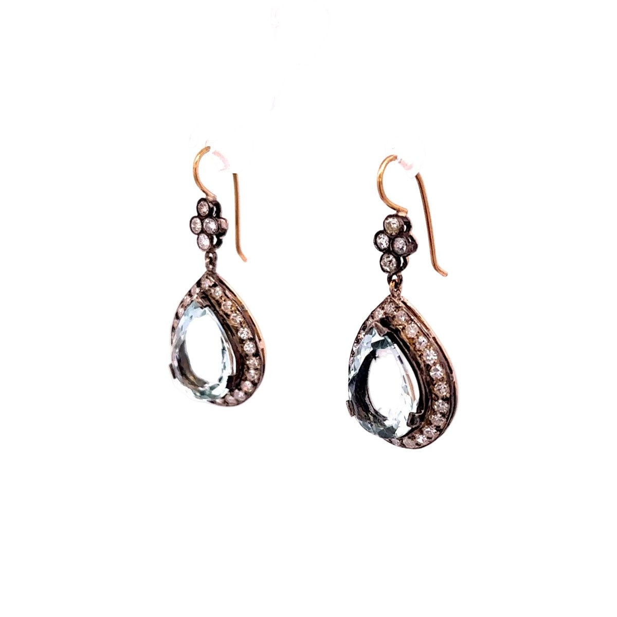 Boucles d'oreilles Pendantes en or jaune, argent, aigues-marines et diamants - Castafiore