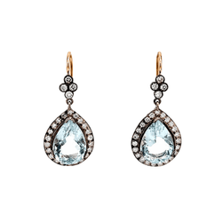 Boucles d'oreilles Pendantes en or jaune, argent, aigues-marines et diamants - Castafiore