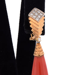 Boucles d'oreilles Pendantes en or jaune, corail et diamants - Castafiore