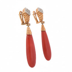 Boucles d'oreilles Pendantes en or jaune, corail et diamants - Castafiore