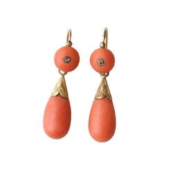 Boucles d'oreilles Pendantes en or jaune, corail et diamants - Castafiore