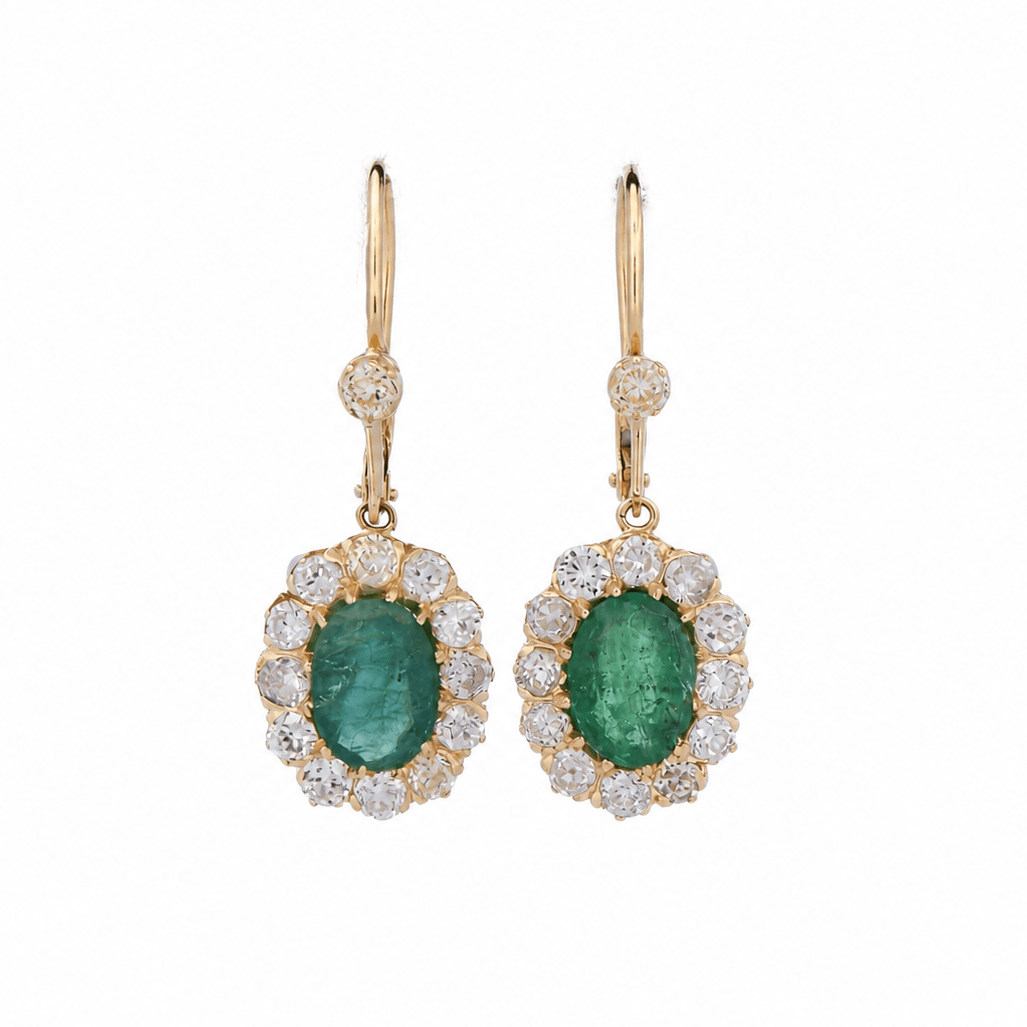 Boucles d'oreilles Pendantes en or jaune, émeraudes et diamants - Castafiore