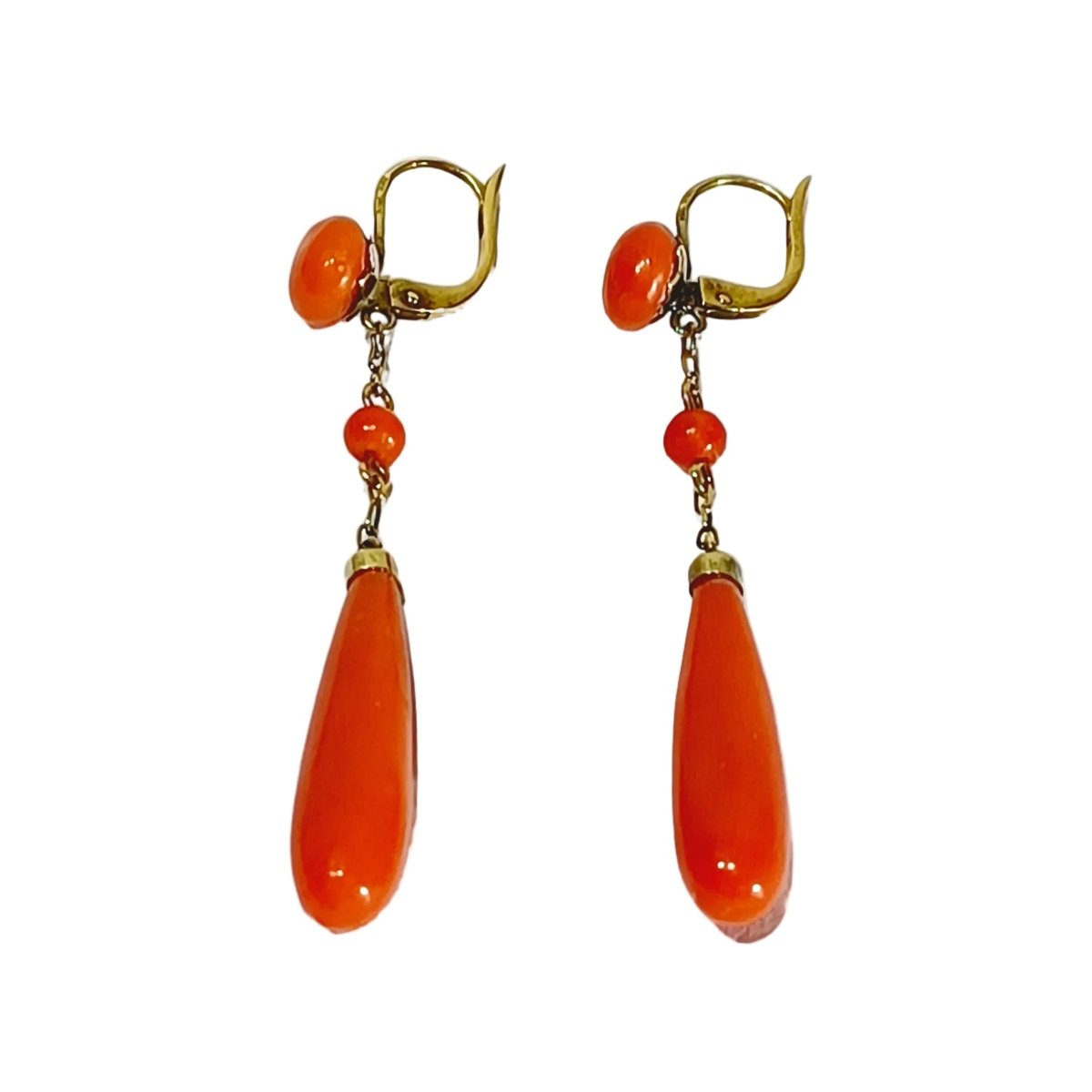 Boucles d'oreilles Pendantes en or jaune et corail - Castafiore