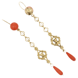 Boucles d'oreilles Pendantes en or jaune et corail - Castafiore