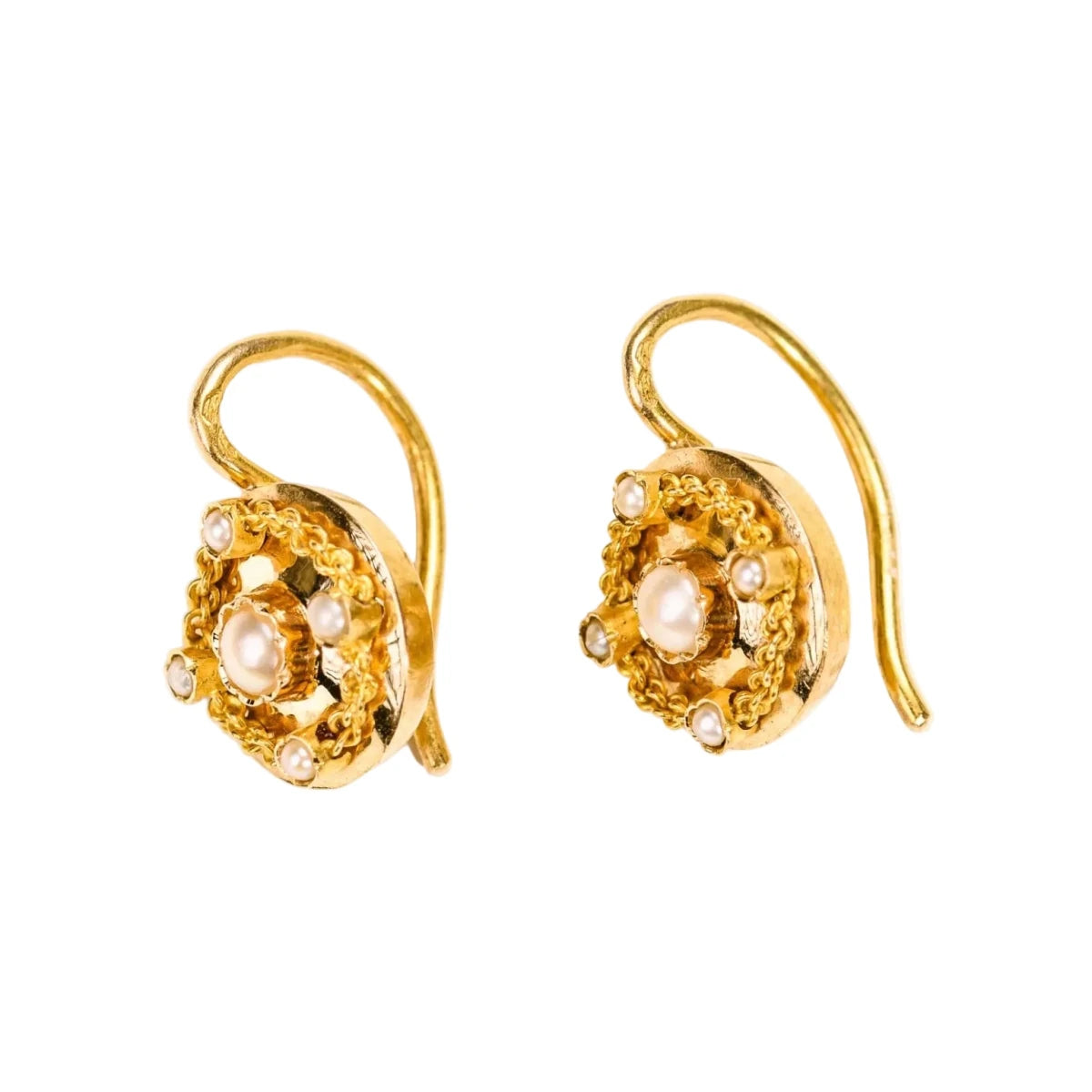 Boucles d'oreilles Pendantes en or jaune et perles - Castafiore