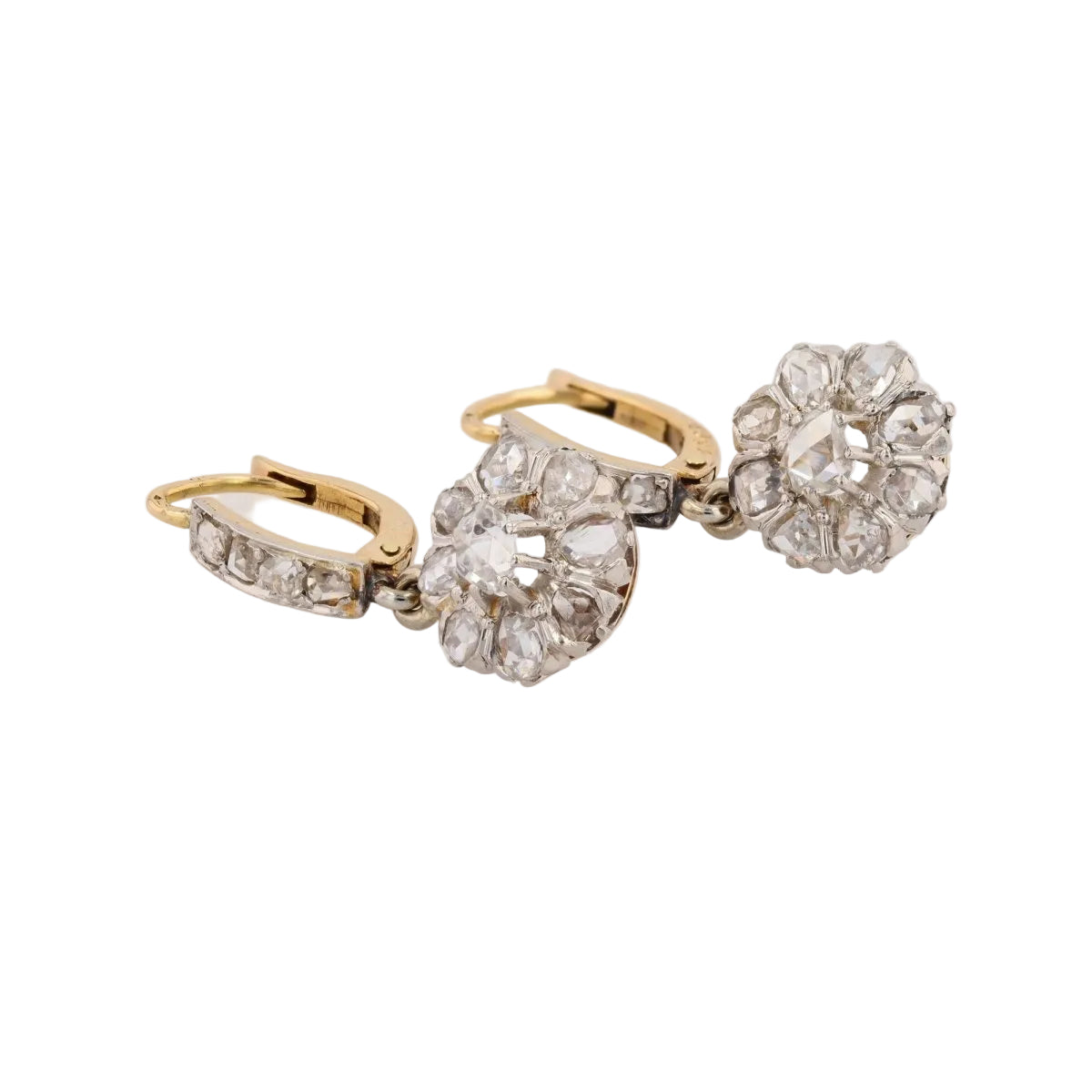Boucles d'oreilles pendantes en or jaune et platine avec diamants - Castafiore
