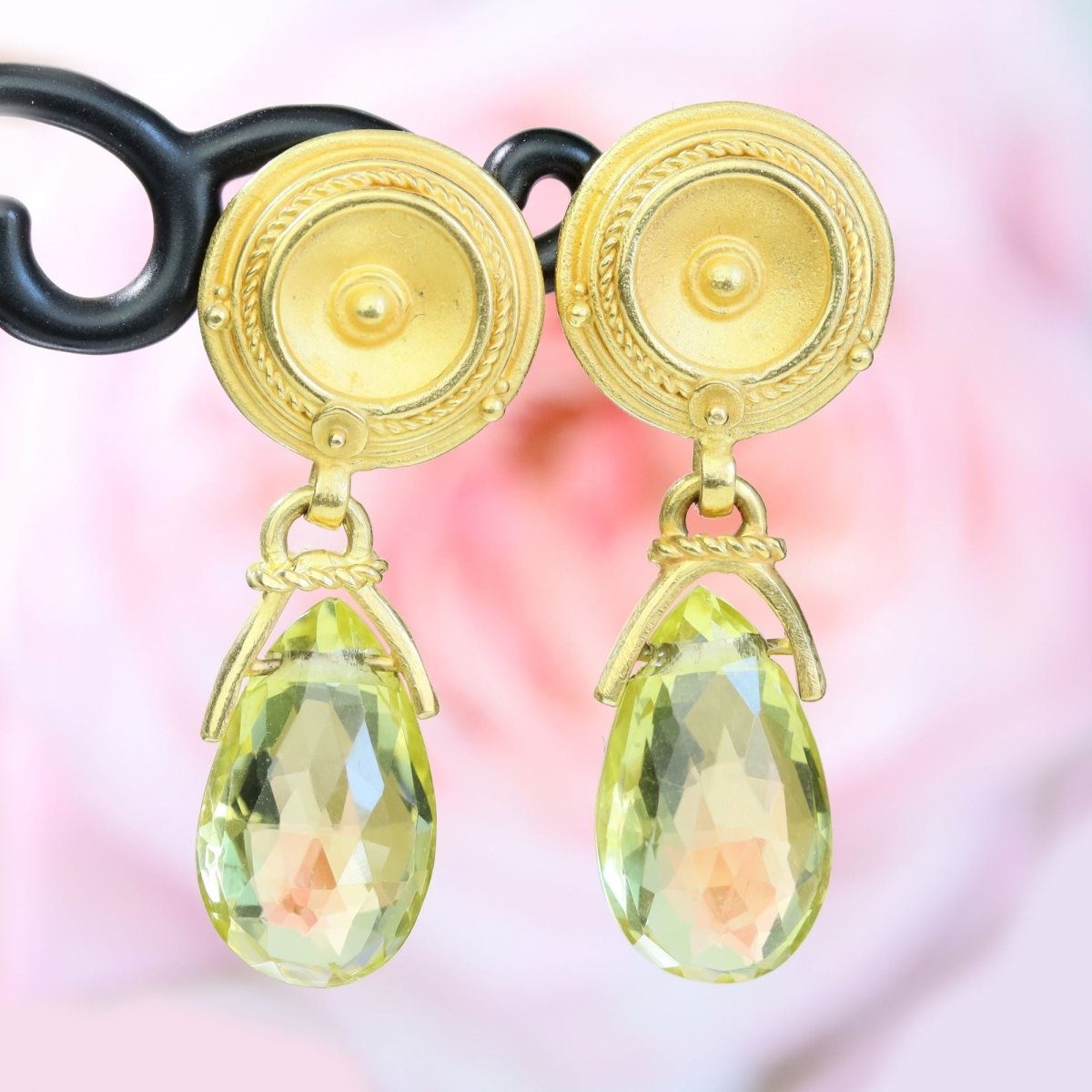 Boucles d'oreilles pendantes en or jaune et quartz lemon - Castafiore