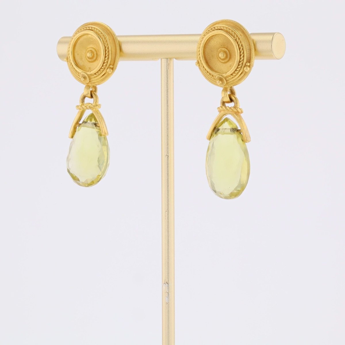 Boucles d'oreilles pendantes en or jaune et quartz lemon - Castafiore