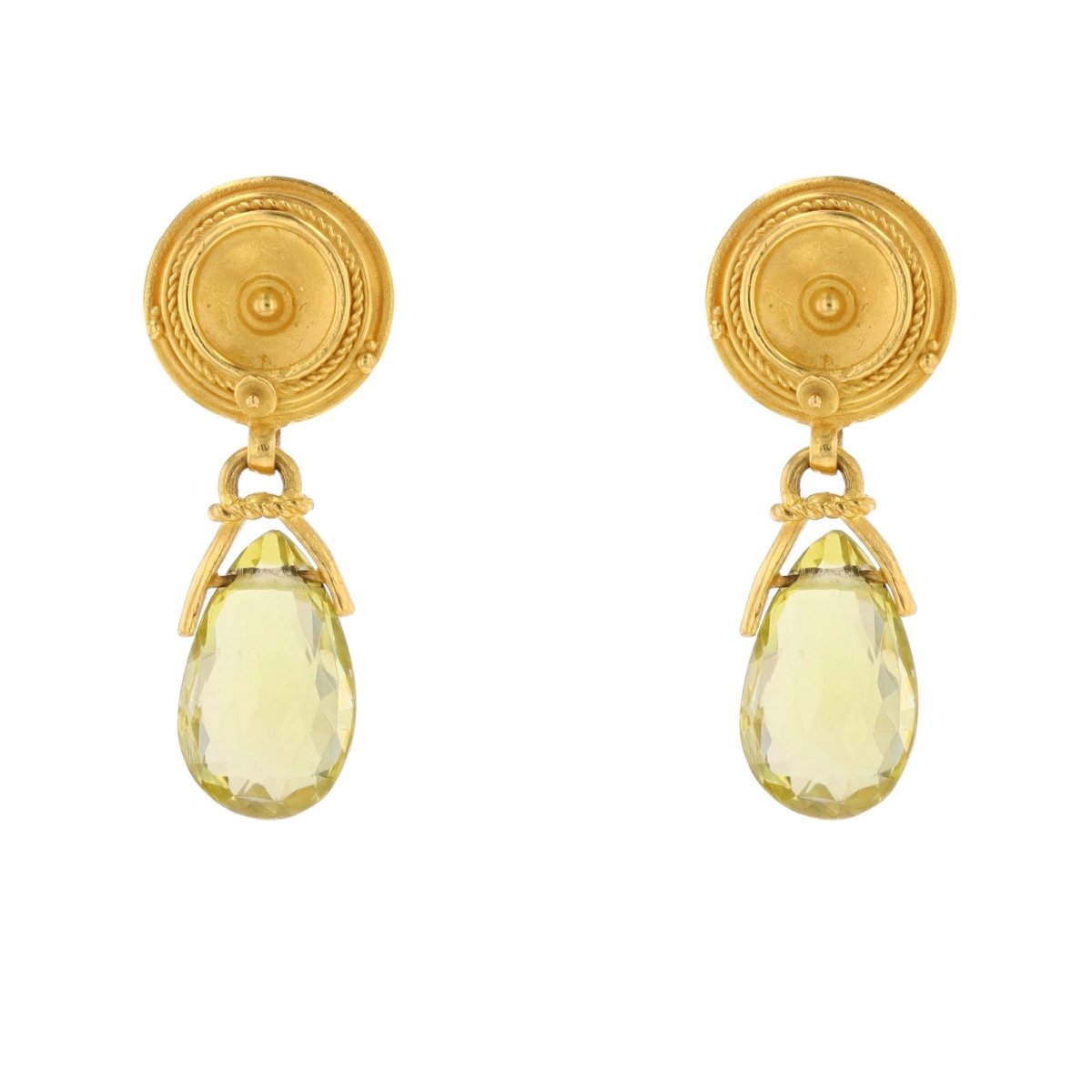Boucles d'oreilles pendantes en or jaune et quartz lemon - Castafiore