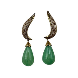 Boucles d'oreilles Pendantes en or jaune, jade et diamants - Castafiore
