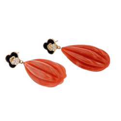 Boucles d'oreilles Pendantes en or jaune, onyx, corail et diamants - Castafiore